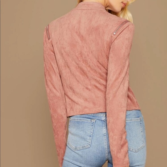 Suede moto jacket vegan pink biker 824562 - Picture 4 of 7